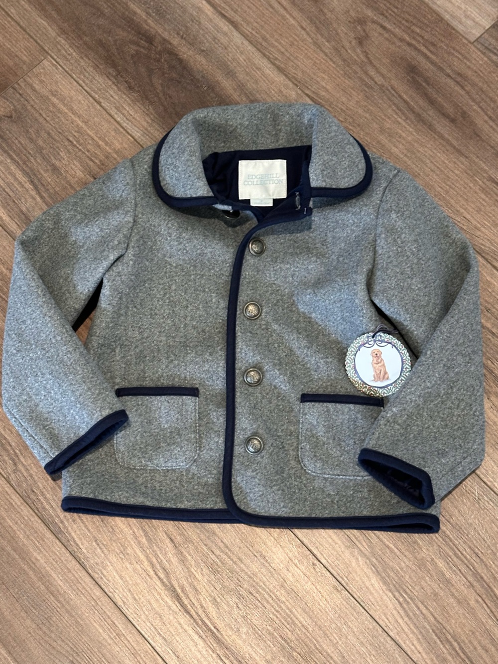 NWT! Edgehill Collection Boys 5T Gray Pea Coat with Navy Trim